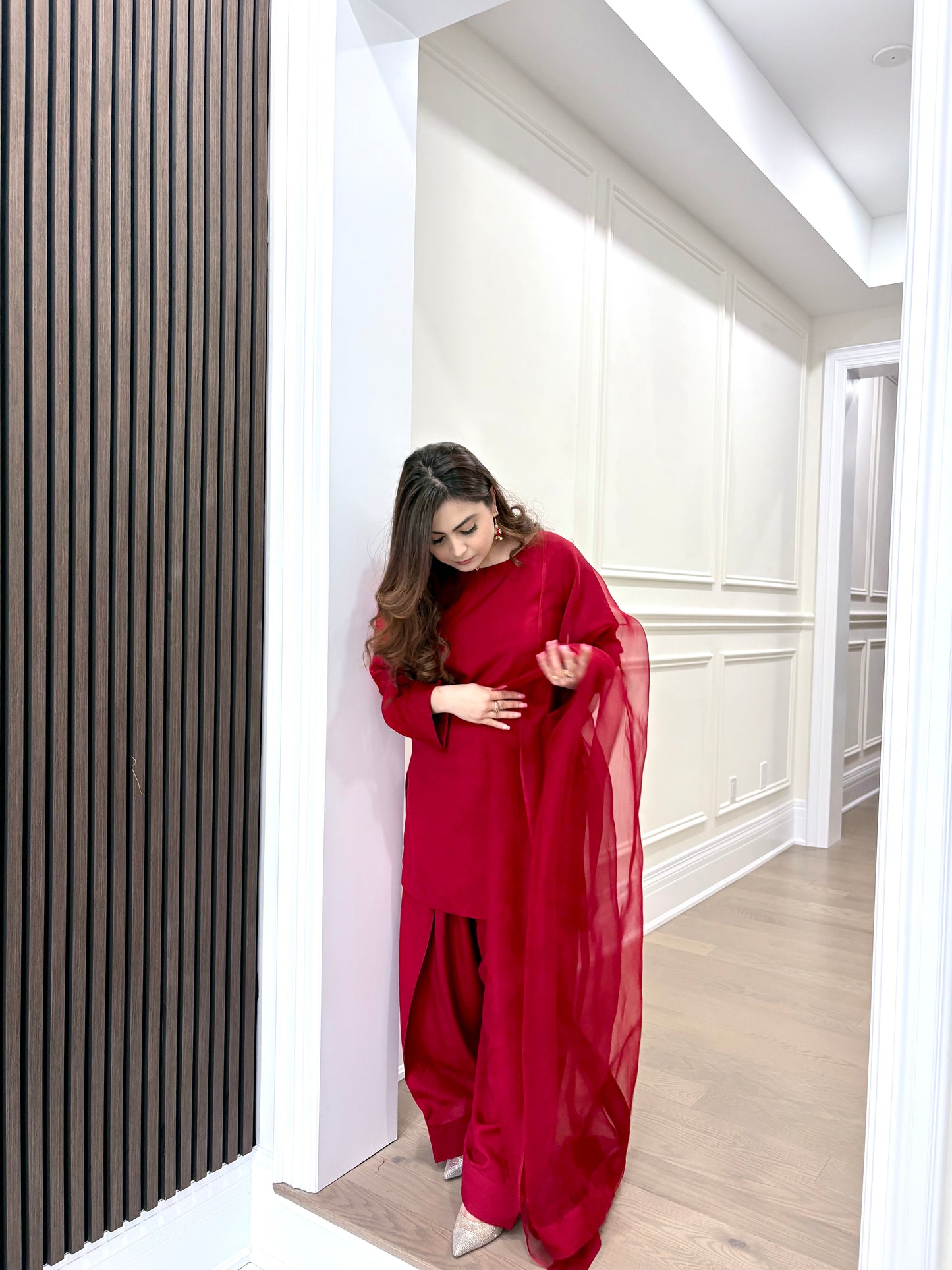 Vivid maroon farshi shalwar