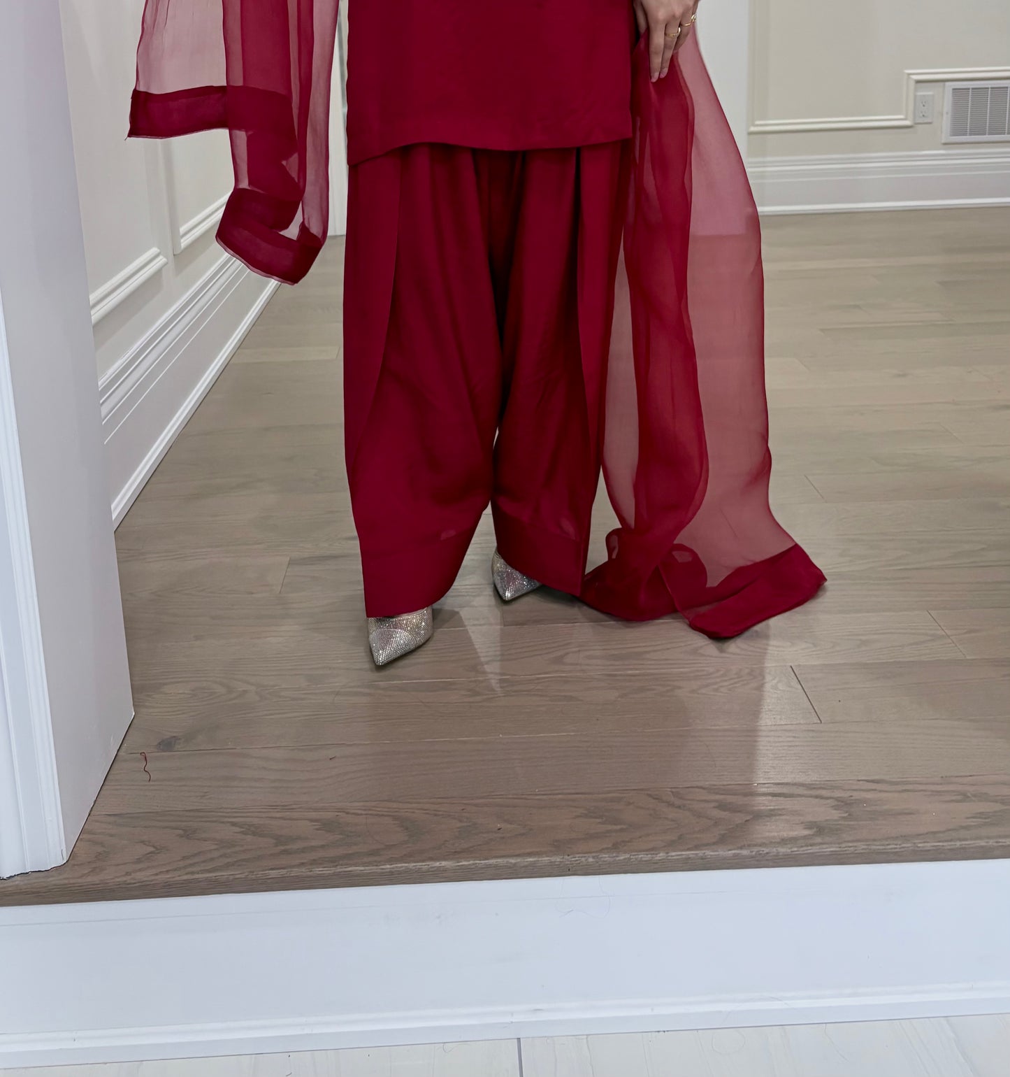 Vivid maroon farshi shalwar