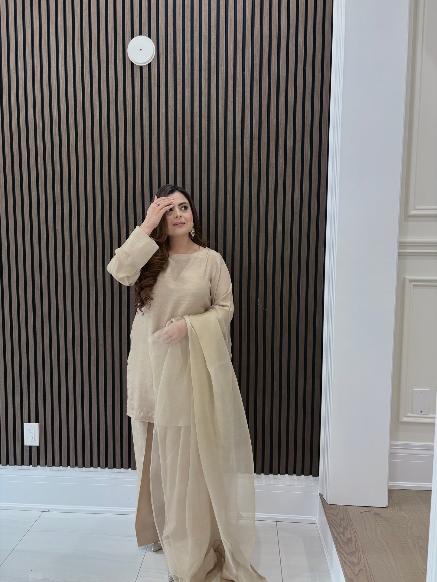 Stonish beige farshi shalwar