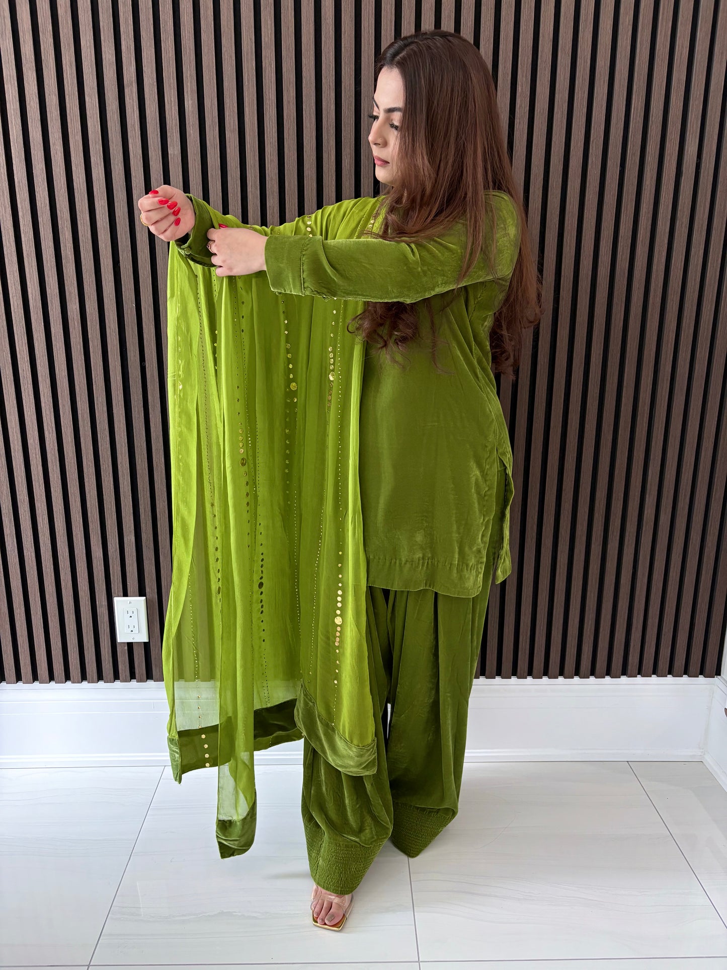 Olive Green farshi shalwar