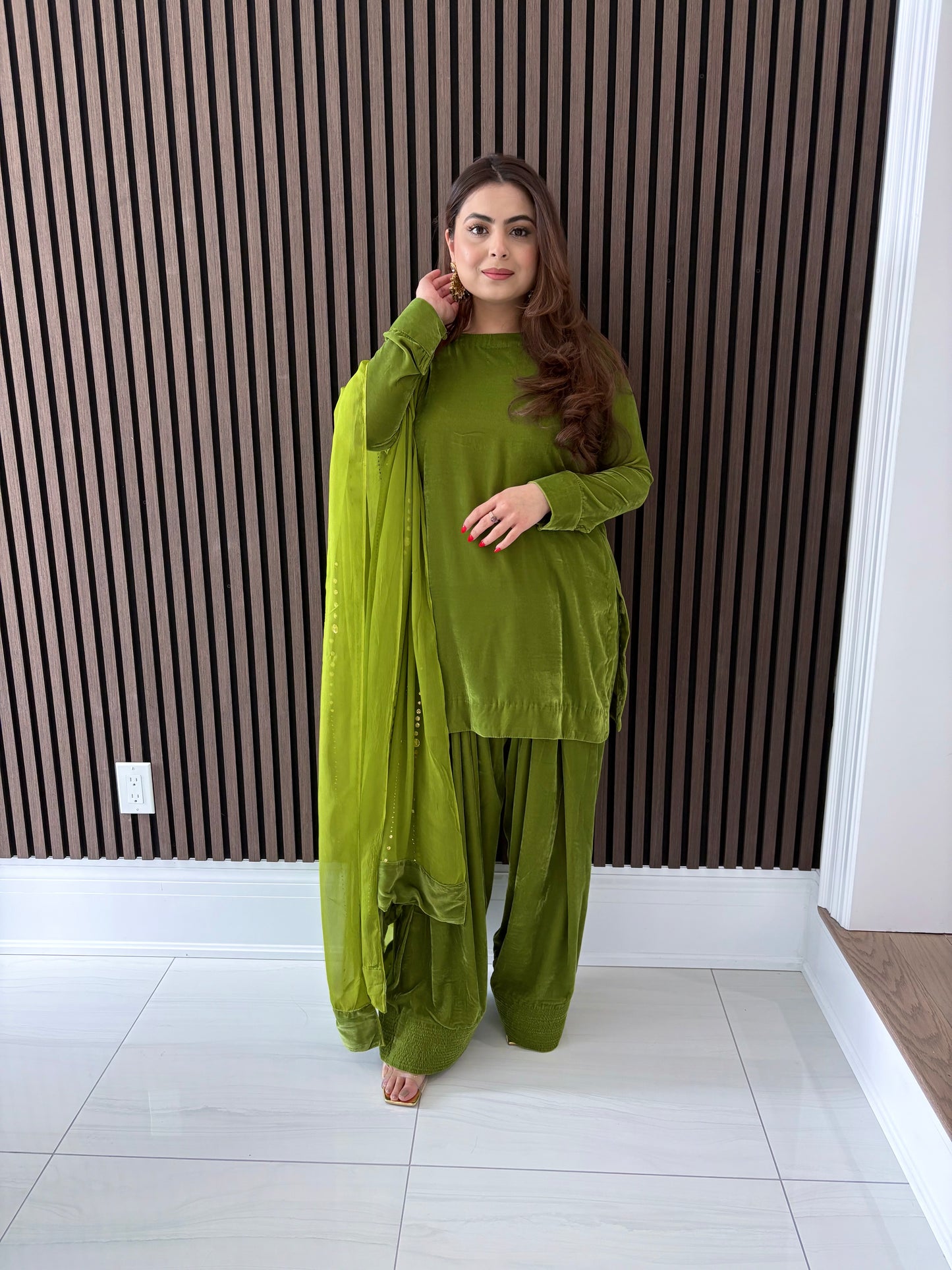 Olive Green farshi shalwar