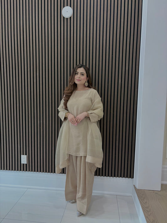 Stonish beige farshi shalwar